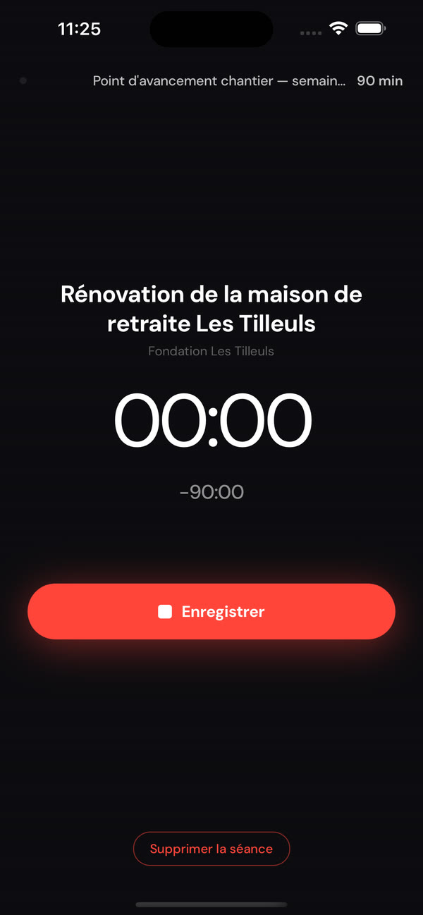 Enregistrement d'une séance, chronomètre et bouton Enregistrer